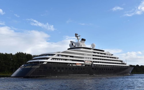 Luxury mega yacht, cruise ship Scenic Eclipse sails through the Kiel Canal, NOK, Kielkanal, Kiel