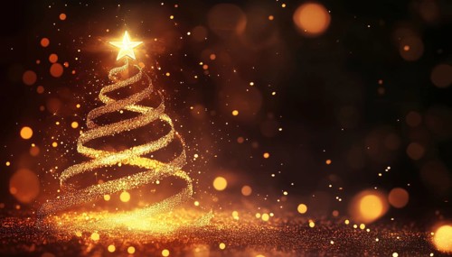 Beautiful Christmas Spiral Tree With Blurred Lights Effect And Sparkling Magic Dust Particles,
