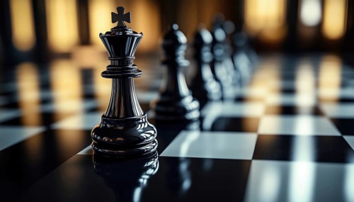 Artistic Arrangement: Chess Pieces On Shiny Chessboard - An Artistic Display Featuring Chess Pieces