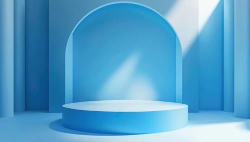 Abstract Geometry Podium For Product Presentation In Blue: Scene Mockup For Products Display And