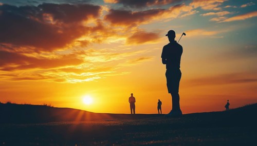 Sunshine Golfing Men: A Group Of Male Golfers Enjoying A Sunny Day Out On The Golf Course, Playing