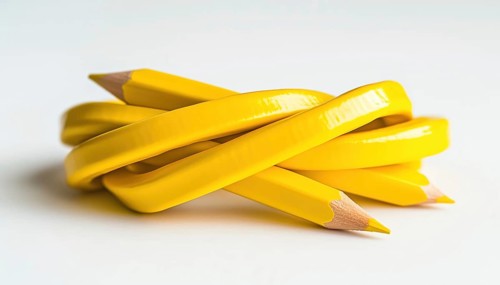 Quirky Twisted Pencils: Yellow Hand-Drawn Funky And Cute School Supplies - Curved And Intertwined