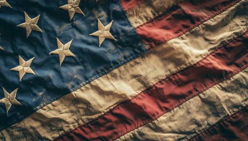 Detailed Image Of Flapping American Flag With Distinctive Folds And Ruffles Captured In A Close-Up