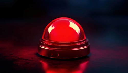 Red Glossy Button Alarm With Ringing Bell On Light Background - A Durable And Stylish Way To Stay