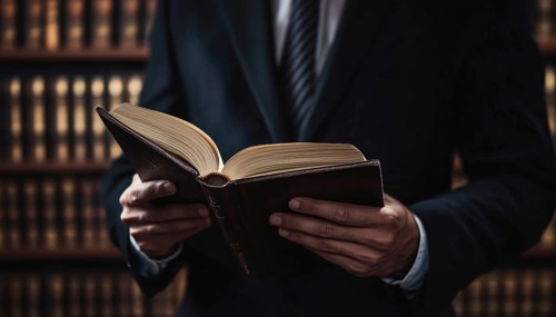 Attorney Engrossed In Reading A Book: Legal Professional Deeply Focused On Literature For