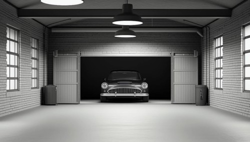 Discovering A Car Behind Opened Garage Doors - A Vehicle Can Be Seen After Opening The Garage Doors