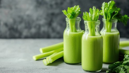 Fresh Celery Smoothies In Eco-Friendly Glass Bottles. Cleanse And Detox With Our Menu. Plenty Of