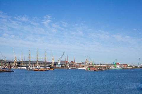 German Harbour Museum with traditional skis in the Hansa Harbour, Veddel, Hamburg, Germany