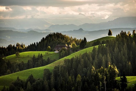 Panorama, View from Lüderenalp, Sunset, Emmental, Canton Bern, Switzerland