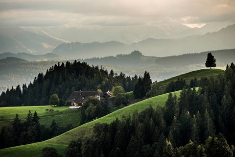 Panorama, View from Lüderenalp, Sunset, Emmental, Canton Bern, Switzerland