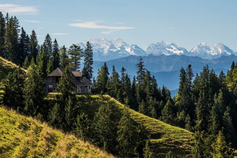 Panorama, snow-covered mountains, Bernese Oberland, view from Lüderenalp, Emmental, Canton of Bern,
