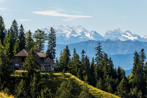 Panorama, snow-covered mountains, Bernese Oberland, view from Lüderenalp, Emmental, Canton of Bern,