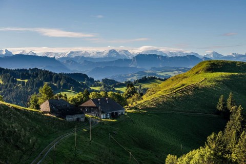 Panorama, snow-covered mountains, Bernese Oberland, view from Lüderenalp, Emmental, Canton of Bern,