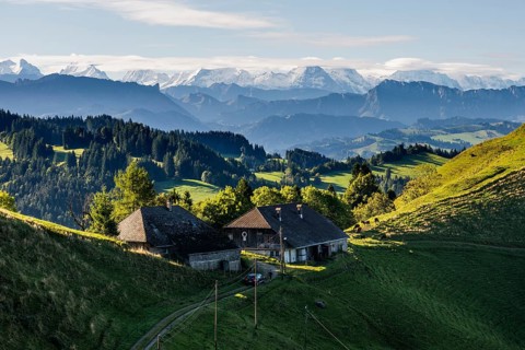 Panorama, snow-covered mountains, Bernese Oberland, view from Lüderenalp, Emmental, Canton of Bern,