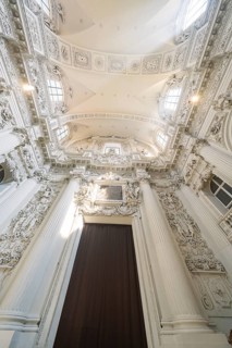 Artistic baroque ceiling decoration with bright lighting and fine details, elegant and imposing,
