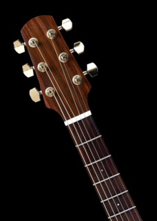 Detail of a acoustic guitar in black back