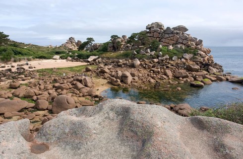Waterside scenery around Perros-Guirec at the Pink Granite Coast in Brittany, France
