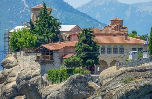 Building located on a rock formation in Chalkidiki, a peninsula and part of the region of Central