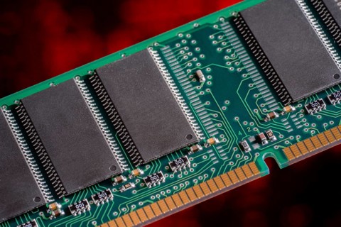 Computer memory closeup in red ambiance