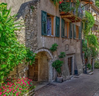 Sunny scenery at Limone sul Garda, a town and comune located at the Lake Garda in Northern Italy