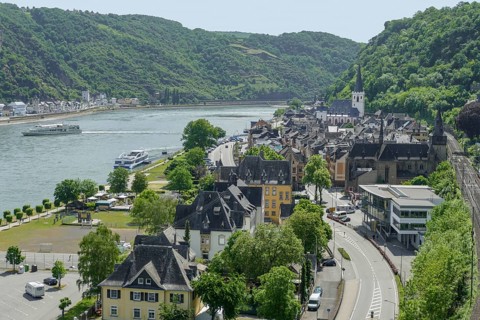 High angle scenery around St. Goar at the Middle Rhine in Germany