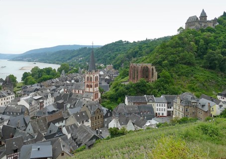 High angle scenery around Bacharach at the Middle Rhine in Germany