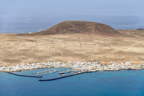 Aerial view of Graciosa Island in the Canary Islands of Spain