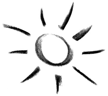 Crayon painted sun or light symbol in white back