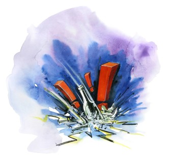Watercolor and crayon illustration of glass breakage