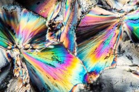 Microscopic shot showing micro crystals of a zinc preparation illuminated with polarized light
