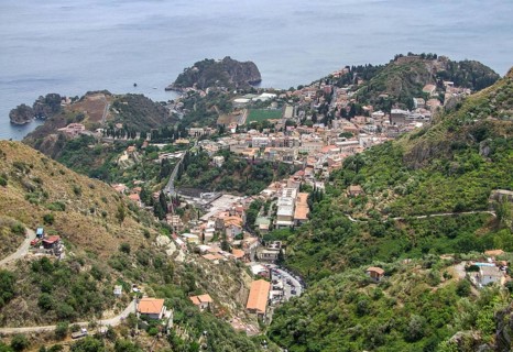 Scenery around Taormina including the Isola Bella in Sicily, Italy