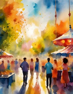 AI generated lifestyle theme showing an urban street party scenery with lots of people in