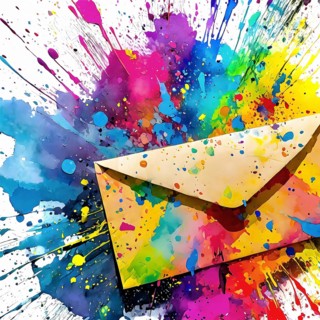 Messaging and conversation theme showing a envelope in multicolored vibrant splashy ambiance. AI