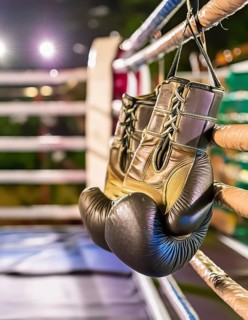 AI generated image showing a boxing scenery with boxing gloves and boxing ring