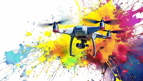 Aircraft, control and observation theme showing a small unmanned aerial vehicle in multicolored