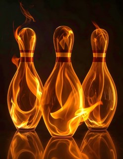 AI generated Image showing fiery bowling pins in dark ambiance
