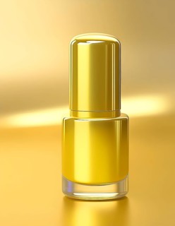 AI generated image showing a golden nail polish flask in golden ambiance