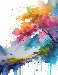Nature, travel and outdoor theme showing a riparian landscape in multicolored vibrant splashy