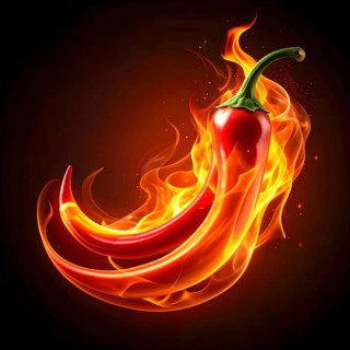 AI generated image showing flaming chili peppers in dark ambiance