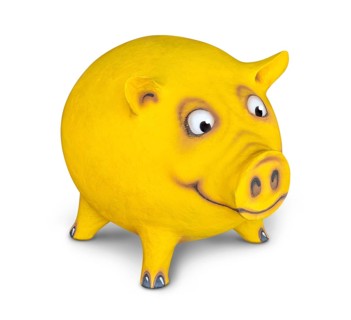 Figure of a funny yellow pig done by me in white back with shadow