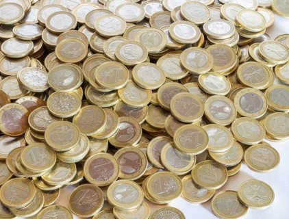 Full frame picture showing lots of 1 euro coins