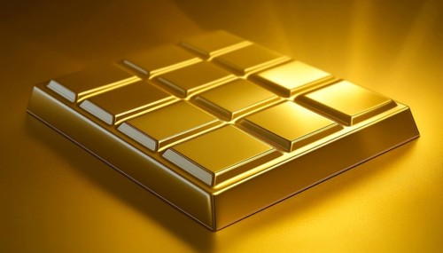 AI generated image showing a golden chocolate bar in shiny ambiance