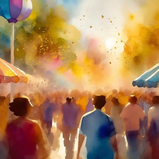 AI generated lifestyle theme showing a street scenery with lots of people in multicolored vibrant