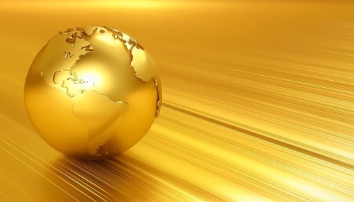 AI generated image showing a symbolic golden earth ball in golden ambiance