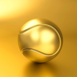 AI generated image showing a golden tennis ball in golden ambiance