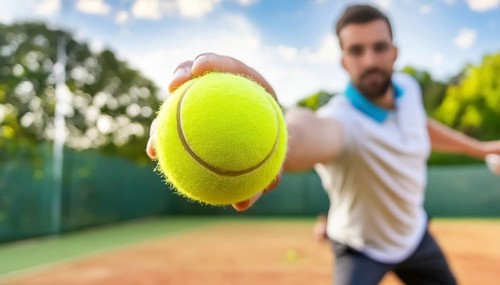 AI generated image showing a player holding a tennis ball in court ambiance