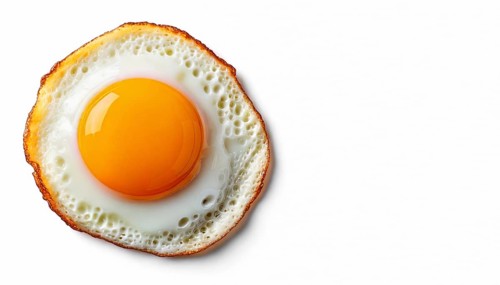 AI generated image showing a fried egg sunny side up isolated in white background seen from above