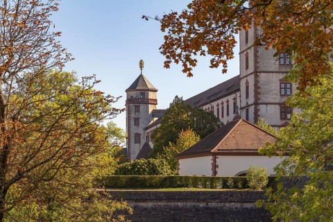 Idyllic scenery around the Marienberg Fortress near Wuerzburg in Franconia, a bavarian area in