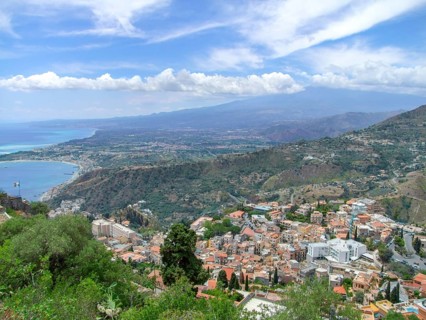 High angle view showing the bay of Naxos in Sicily