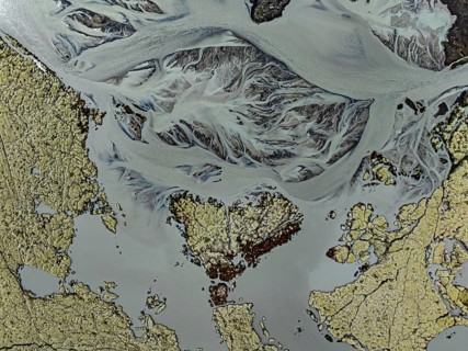 Lava, mosses, river, river course, branched, cloudy, summer, aerial view, Kirkjubaerklaustur,